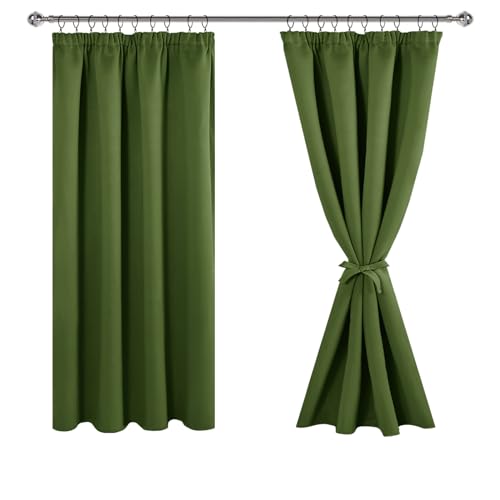 JIUZHEN Vorhang Blickdicht Gardinen mit kräuselband Verdunklungsvorhänge Gardinen Wohnzimmer Vorhänge Schlafzimmer Thermovorhang Oliv Grün, H137 x B167 cm,2er Set von JIUZHEN