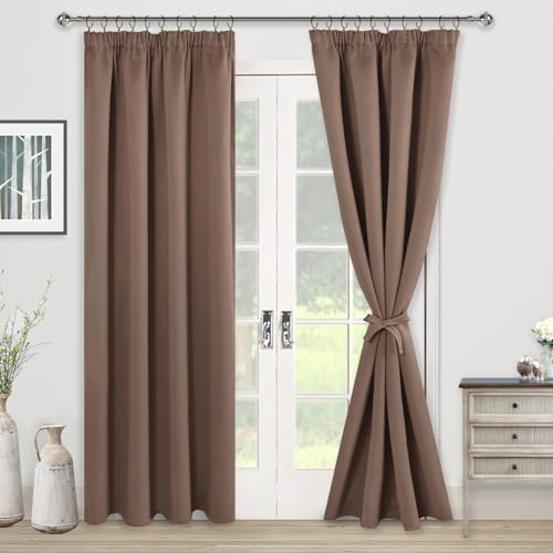 JIUZHEN Vorhang Blickdicht Gardinen kräuselband Verdunklungsvorhänge Gardinen Wohnzimmer Vorhänge Schlafzimmer Thermovorhang Khaki, H228 x B167 cm,2er Set von JIUZHEN