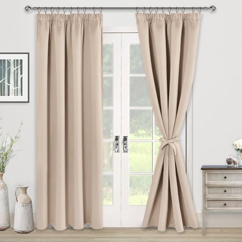 JIUZHEN Vorhang Blickdicht Gardinen kräuselband Verdunklungsvorhänge Gardinen Wohnzimmer Vorhänge Schlafzimmer Thermovorhang Beige, H228 x B167 cm,2er Set von JIUZHEN