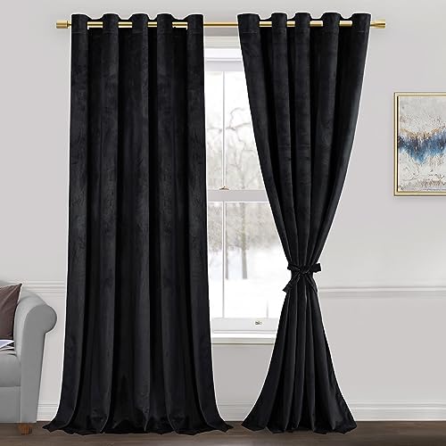 JIUZHEN Schwarze Samtvorhänge für Wohnzimmer, 213 cm lang, wärmeisoliert, Raumverdunkelung, Fenster-Verdunkelungsvorhänge für Schlafzimmer/Film/Hintergrund, Set mit 2 Paneelen mit Raffhaltern, 152 x JIUZHEN Schwarze Samtvorhänge für Wohnzimmer, 213 cm lang, wärmeisoliert, Raumverdunkelung, Fenster-Verdunkelungsvorhänge für Schlafzimmer/Film/Hintergrund, Set mit 2 Paneelen mit Raffhaltern, 152 x von JIUZHEN