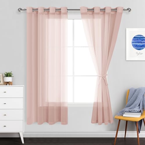 JIUZHEN Sheer Voile Vorhang Semi Transparente Gardine Schals für Wohnzimmer Schlafzimmer, 2er Set, 175x140cm(HxB), Rosa von JIUZHEN