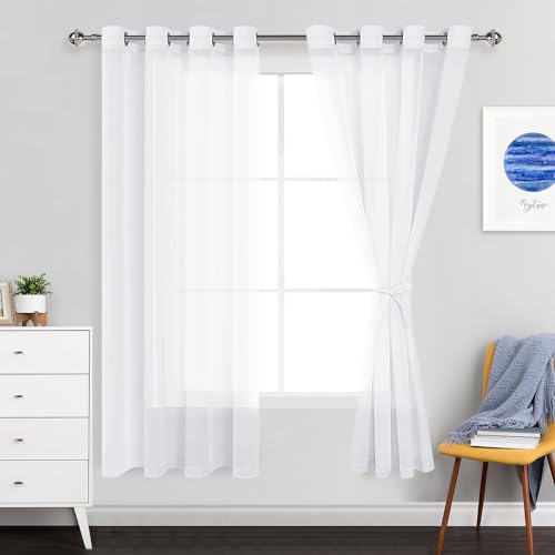 JIUZHEN Sheer Voile Vorhang Semi Transparente Gardine Schals für Wohnzimmer Schlafzimmer, 2er Set, 180x132cm(HxB), Weiß von JIUZHEN