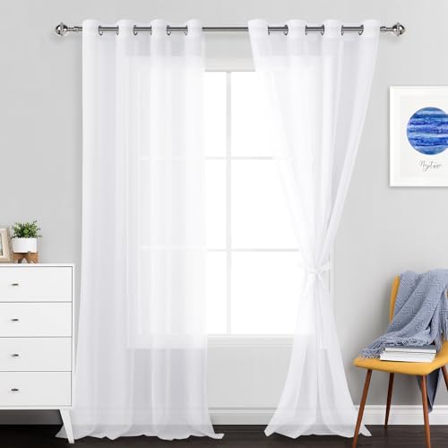 JIUZHEN Sheer Voile Vorhang Semi Transparente Gardine Schals für Wohnzimmer Schlafzimmer, 2er Set, 240x132cm(HxB), Weiß von JIUZHEN