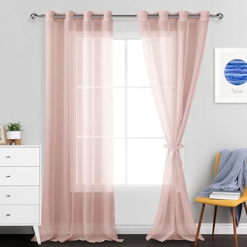 JIUZHEN Sheer Voile Vorhang Semi Transparente Gardine Schals für Wohnzimmer Schlafzimmer, 2er Set, 245x140cm(HxB), Rosa von JIUZHEN