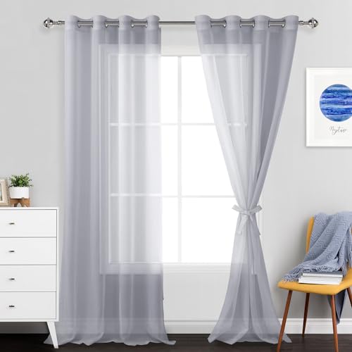 JIUZHEN Sheer Voile Vorhang Semi Transparente Gardine Schals für Wohnzimmer Schlafzimmer, 2er Set, 280x140cm(HxB), Grau von JIUZHEN