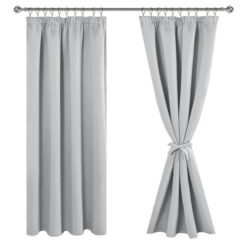 JIUZHEN Verdunklungsvorhänge Gardinen mit kräuselband Vorhang Blickdicht Gardinen Wohnzimmer Vorhänge Schlafzimmer Thermovorhang Silbergrau, H183 x B117 cm,2er Set von JIUZHEN