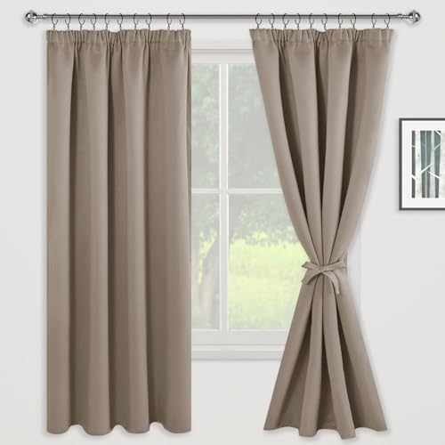 JIUZHEN Taupe Kräuselband Vorhänge Energiesparende Fenster Gardinen für Schlafzimmer,117x183cm,Set mit 2 Paneelen von JIUZHEN