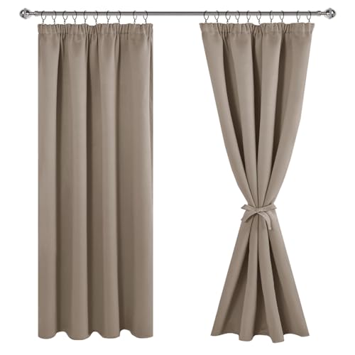 JIUZHEN Vorhang Blickdicht Gardinen mit kräuselband Verdunklungsvorhänge Vorhänge Wohnzimmer Gardinen Schlafzimmer Thermovorhang Taupe, H183 x B167 cm,2er Set von JIUZHEN