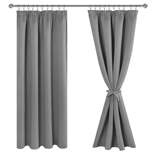 JIUZHEN Verdunklungsvorhänge Gardinen mit kräuselband Vorhang Blickdicht Vorhänge Wohnzimmer Gardinen Schlafzimmer Thermovorhang Grau H175 x B140 cm 2er Set von JIUZHEN