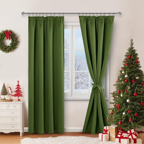 JIUZHEN Gardinen mit kräuselband Verdunklungsvorhänge Vorhang Blickdicht Gardinen Wohnzimmer Vorhänge Schlafzimmer Thermovorhang Oliv Grün, H245 x B140 cm,2er Set von JIUZHEN