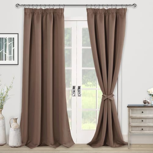 JIUZHEN Verdunklungsvorhänge Gardinen kräuselband Vorhang Blickdicht Gardinen Wohnzimmer Vorhänge Schlafzimmer Thermovorhang Khaki, H260 x B140 cm,2er Set von JIUZHEN