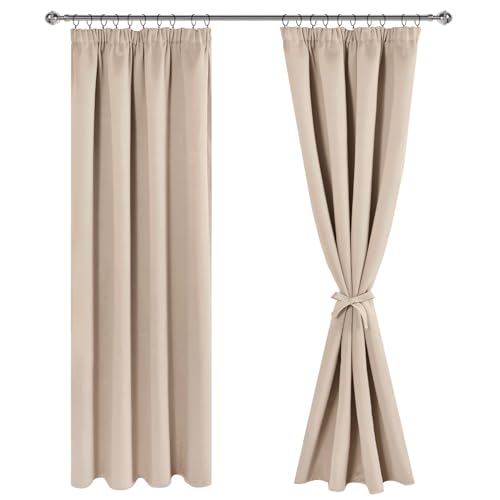 JIUZHEN Verdunklungsvorhänge Gardinen mit kräuselband Vorhang Blickdicht Gardinen Wohnzimmer Vorhänge Schlafzimmer Thermovorhang Beige, H225 x B140 cm,2er Set von JIUZHEN