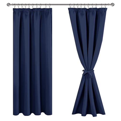 JIUZHEN Verdunklungsvorhänge Gardinen mit kräuselband Vorhang Blickdicht Gardinen Wohnzimmer Vorhänge Schlafzimmer Thermovorhang Dunkelblau, H183 x B117 cm,2er Set von JIUZHEN