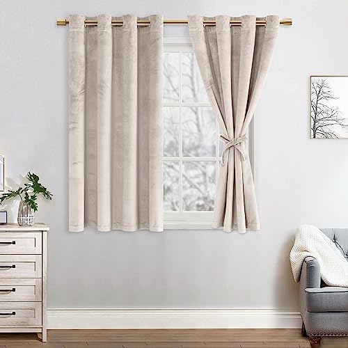 JIUZHEN Verdunklungsvorhang aus Samt, 2er Set Beige Samt Vorhang weiche blickdichte Gardinen Grün Samtvorhang mit Ösen Vorhänge für Deko Schlafzimmer Wohnzimmer, 140x145cm (BxH),Beige von JIUZHEN