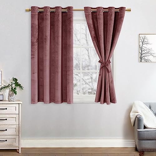JIUZHEN Verdunklungsvorhang aus Samt,2er Set weiche blickdichte Gardinen mit Ösen für Schlafzimmer,140x145cm (Breite x Höhe),Rose von JIUZHEN