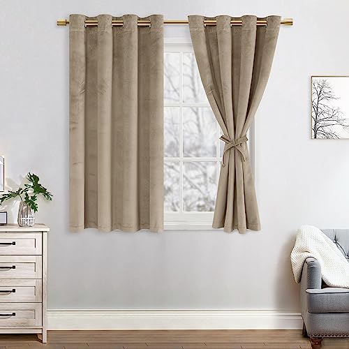 JIUZHEN Verdunklungsvorhang aus Samt, 2er Set Taupe Samt Vorhang weiche blickdichte Gardinen Grün Samtvorhang mit Ösen Vorhänge Samt für Deko Schlafzimmer Wohnzimmer, 140x145cm (BxH),Taupe von JIUZHEN
