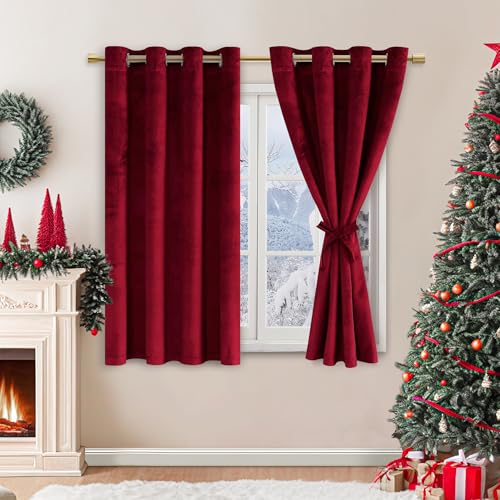 JIUZHEN Verdunklungsvorhang aus Samt,2er Set weiche blickdichte Gardinen mit Ösen für Schlafzimmer,140x145cm (Breite x Höhe),Weinrot von JIUZHEN