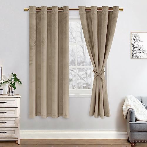 JIUZHEN Verdunklungsvorhang aus Samt, 2er Set Taupe Samt Vorhang weiche blickdichte Gardinen Grün Samtvorhang mit Ösen Vorhänge Samt für Deko Schlafzimmer Wohnzimmer,140x175cm (Bx H),Taupe von JIUZHEN