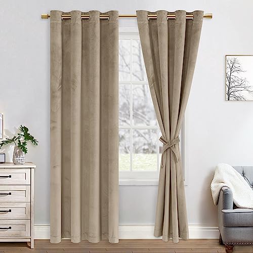 JIUZHEN Verdunklungsvorhang aus Samt, 2er Set Taupe Samt Vorhang weiche blickdichte Gardinen Grün Samtvorhang mit Ösen Vorhänge für Deko Schlafzimmer Wohnzimmer, 140x215cm (BxH) von JIUZHEN