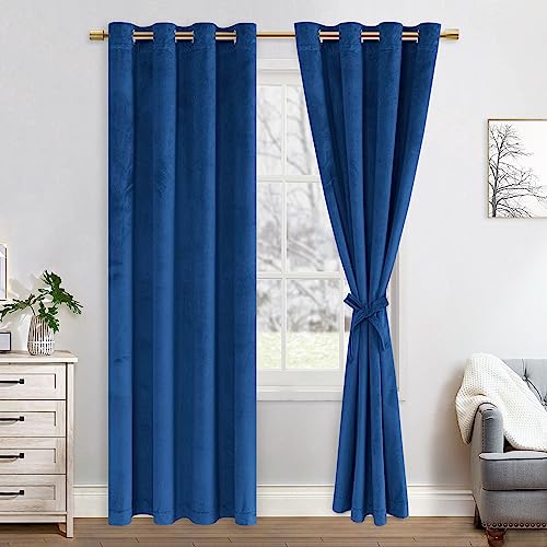 JIUZHEN Verdunklungsvorhang aus Samt,2er Set weiche blickdichte Gardinen mit Ösen für Schlafzimmer,140x225cm (Breite x Höhe),Marineblaue von JIUZHEN