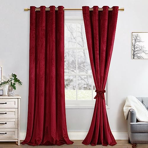 JIUZHEN Verdunklungsvorhang aus Samt,2er Set weiche blickdichte Gardinen mit Ösen für Schlafzimmer,140x280cm (Breite x Höhe),Weinrot von JIUZHEN