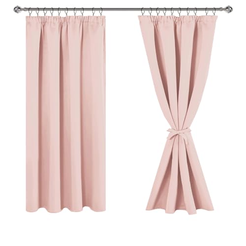 JIUZHEN Verdunklungsvorhänge Gardinen mit kräuselband Vorhang Blickdicht Vorhänge Wohnzimmer Gardinen Schlafzimmer Thermovorhang Pink, H137 x B117 cm,2er Set von JIUZHEN