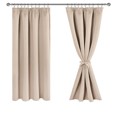 JIUZHEN Verdunklungsvorhänge Gardinen mit kräuselband Vorhang Blickdicht Vorhänge Wohnzimmer Gardinen Schlafzimmer Thermovorhang Beige, H137 x B117 cm,2er Set von JIUZHEN