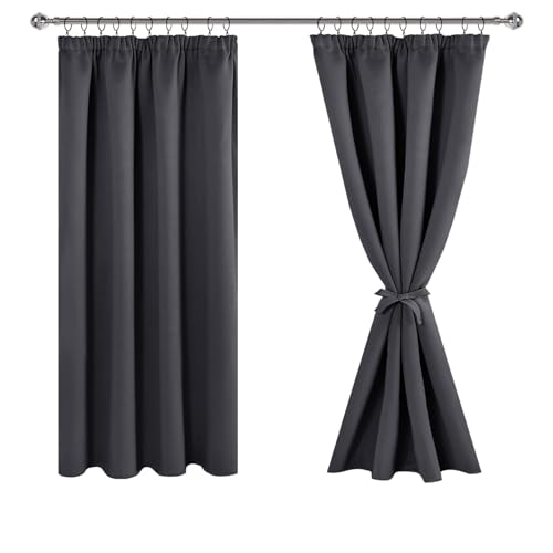 JIUZHEN Vorhang Blickdicht Gardinen mit kräuselband Verdunklungsvorhänge Gardinen Wohnzimmer Vorhänge Schlafzimmer Thermovorhang Hellblau, H137 x B167 cm,2er Set von JIUZHEN