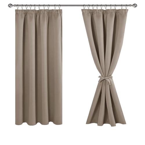 JIUZHEN Vorhang Blickdicht Gardinen mit kräuselband Verdunklungsvorhänge Gardinen Wohnzimmer Vorhänge Schlafzimmer Thermovorhang Taupe, H137 x B167 cm,2er Set von JIUZHEN