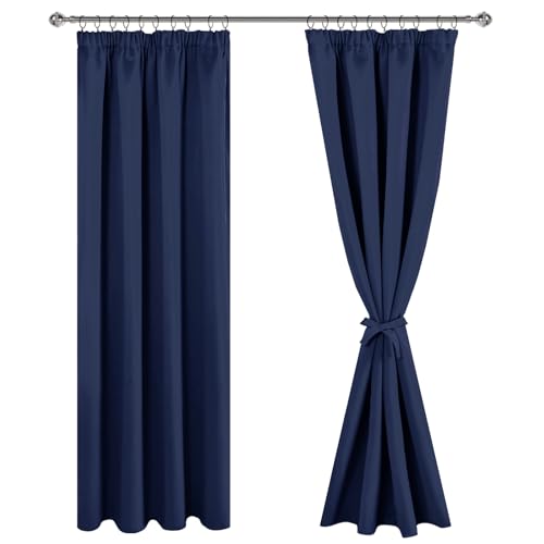 JIUZHEN Vorhang Blickdicht Gardinen mit kräuselband Verdunklungsvorhänge Vorhänge Wohnzimmer Gardinen Schlafzimmer Thermovorhang Dunkelblau, H228 x B167 cm,2er Set von JIUZHEN