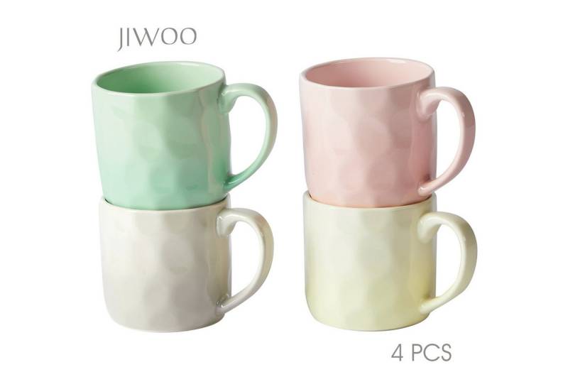 JIWOO Kaffeeservice 4er,380ml,Skandinavische Keramiktassen-Set,Kaffeebecher,Teebecher (4-tlg), 4 Personen, Keramik, Mikrowellen-und spülmaschinenfest,MattglasFarbverlauf,Minimalistisches von JIWOO