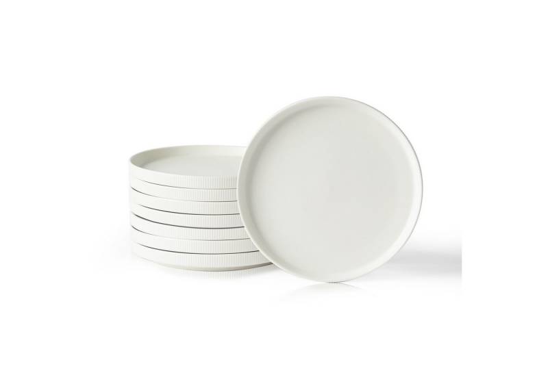 JIWOO Geschirr-Set 12teiliges Matte Oberfläche, Zeitlose Optik, Dezente Rillenstruktur (4-tlg), 4 Personen, Keramik, für 4 Personen von JIWOO