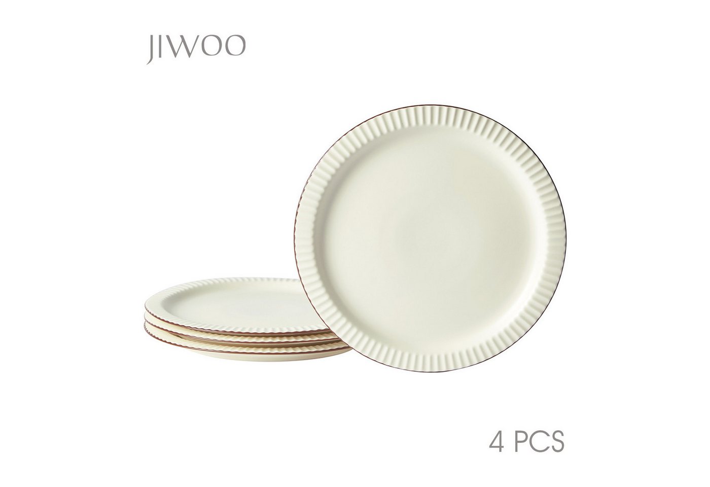 JIWOO Speiseteller 4pcs 10inch,Tellerset,Geschirrset,Salatteller,Pastateller,Obstteller, (4 St), Hochwertiges Keramik,Stapelbares Design von JIWOO