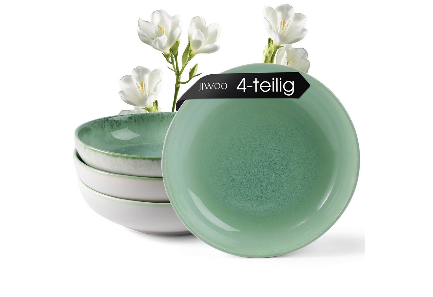 JIWOO Suppenteller 4er,Ø22cm,Frühstücksteller,Pastateller,Vorspeisenteller,Dessertteller, (4 St), Keramik,Mikrowellen-und spülmaschinenfest,Glänzende Reaktivglasur von JIWOO