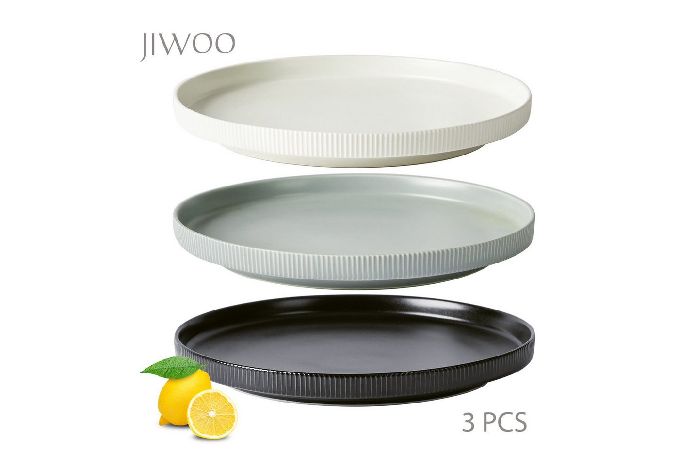 JIWOO Teller 4er,Ø25cm,Frühstücksteller,Vorspeisenteller,Salatteller,Gemüseteller, (3 St), Keramik,Mikrowellen-und spülmaschinenfest,Mattglas,Ø25cm von JIWOO