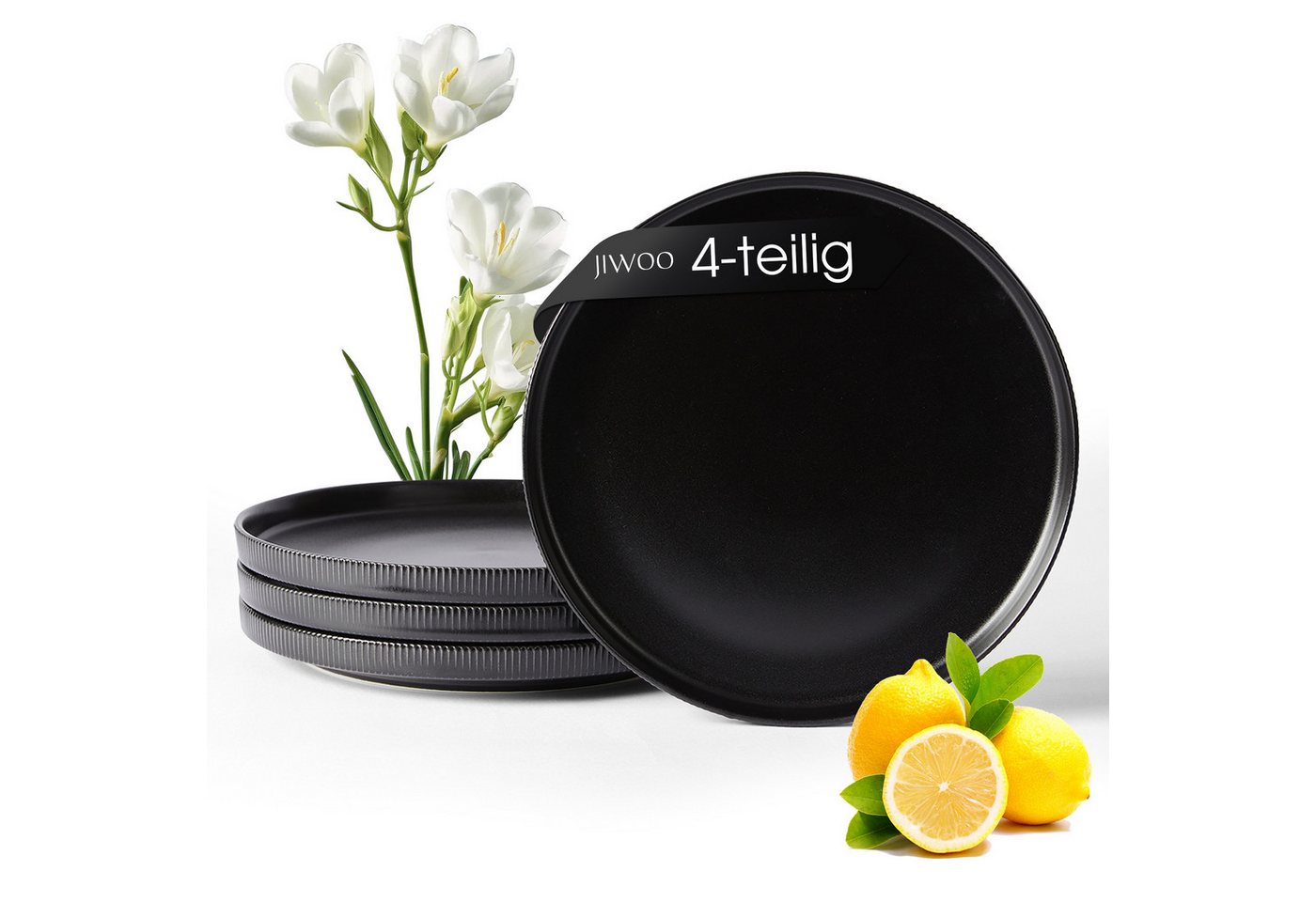 JIWOO Teller 4er,Ø25cm,Frühstücksteller,Vorspeisenteller,Salatteller,Gemüseteller, (4 St), Keramik,Mikrowellen-und spülmaschinenfest,Mattglas,Ø25cm von JIWOO