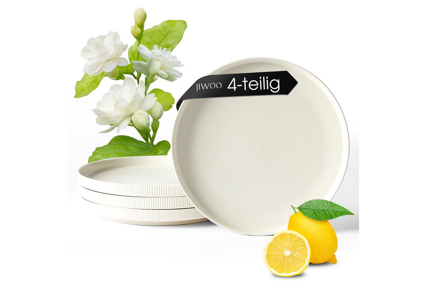 JIWOO Teller 4er,Ø25cm,Frühstücksteller,Vorspeisenteller,Salatteller,Gemüseteller, (4 St), Keramik,Mikrowellen-und spülmaschinenfest,Mattglas,Ø25cm von JIWOO