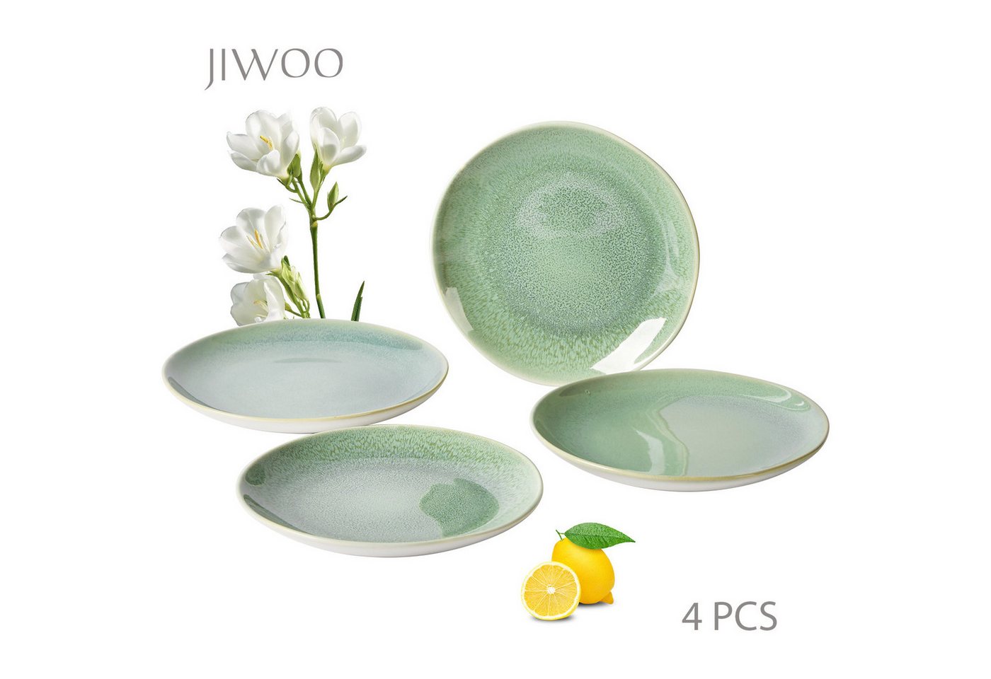 JIWOO Teller 4er,Ø27.7cm,Frühstücksteller,Salatteller,Pastateller,Vorspeisenteller, (4 St), Keramik,Mikrowellen-und spülmaschinenfest,Glänzende Reaktivglasur von JIWOO