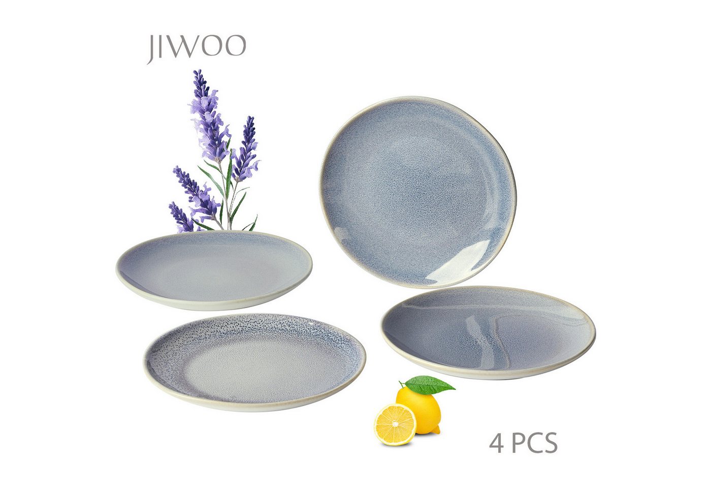 JIWOO Teller 4er,Ø27.7cm,Frühstücksteller,Salatteller,Pastateller,Vorspeisenteller, (4 St), Keramik,Mikrowellen-und spülmaschinenfest,Glänzende Reaktivglasur von JIWOO