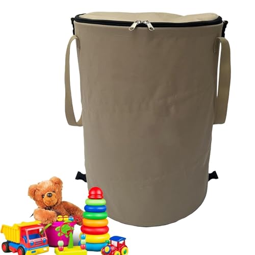 Zusammenklappbarer Camping-Mülleimer mit Reißverschluss, wiederverwendbarer Pop-Up-Garteneimer, robuste Gartensäcke mit Griffen, 37-Liter-Gartenabfallsack für Rasencamping im Freien(Beige,S) von JIYIHENKEAI