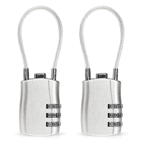JIYIN 2 Stück Kabelschloss Gepäckschlösser, 3 Stellig Zahlenschloss Vorhängeschloss Kofferschloss Sicherheitsschloss Drahtschloss Schloss mit Zahlencode für Koffer Gepäck Tasche (Silber) von JIYIN
