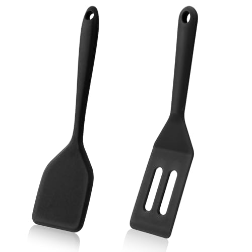 JIYIN 2 Stück Pfannenwender Silikon, Servierspatel Set Mini Schaufel Schlitzspatel Kochspatel für Küche Backe Omelett Crepes (Schwarz) von JIYIN