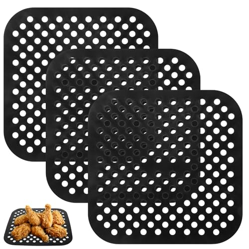 JIYIN 3 Stück Silikonmatte für Heißluftfritteuse, 21.5cm Wiederverwendbar Luftfritteuse Pad Antihaft Silikon Heißluftfritteuse Pad für Heißluftfritteuse Zubehör Zuhause Restaurant von JIYIN