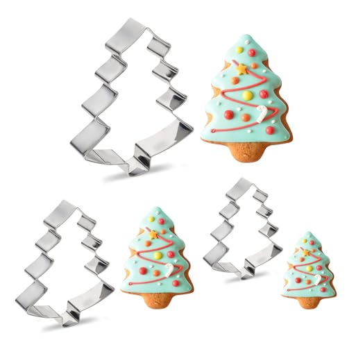 JIYIN 3 Stück Weihnachtsbaum Ausstechformen, Edelstahl Weihnachten Ausstechformen Ausstecher Weihnachtsplätzchen Ausstecher für Backen Gebäck Keks Fondant von JIYIN