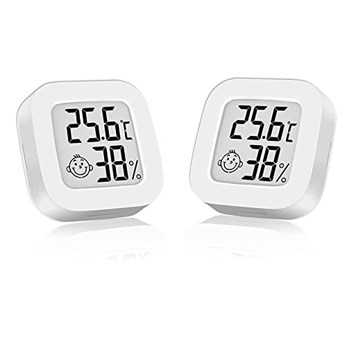 LCD Digital Mini Thermometer Hygrometer Temperatur Luftfeuchtigkeit Messgerät,2 Stück Mini LCD Thermometer für Babyzimmer Wohnzimmer Büro Gewächshaus(Weiß) von JIYISHIHOU