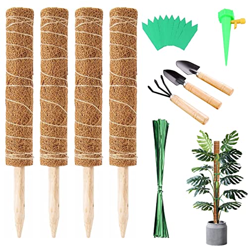 Moosstab Rankhilfe Pflanzstab 4 Stück Kokos Pflanzstab 40CM mit Mini-Gartengeräte-Set für Pflanzen Pflanzstab, Ausziehbarer Garten Kletterpflanzen Monstera Aufwärtswachstum (4) von JIYISHIHOU