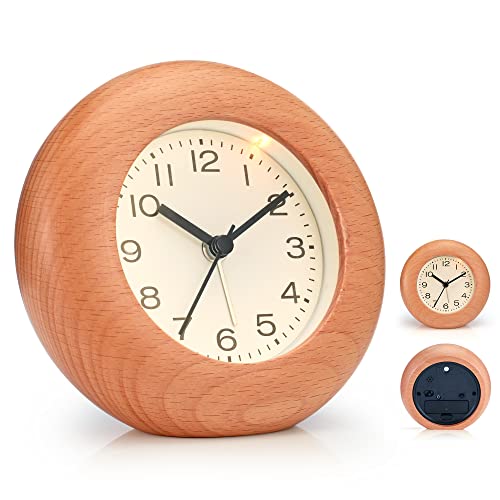 JIYUERLTD Wecker fürs Schlafzimmer, 4" lauter Wecker für Tiefschläfer, dekorativer Wecker mit Donut-Buchenrahmen (10cm Round) von JIYUERLTD