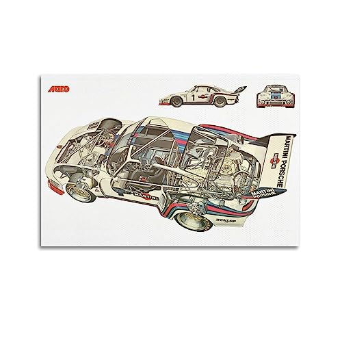 JIYUN Vintage-Auto-Poster Porsche 935, Cutaway-Zeichnungsposter, dekorative Malerei, Leinwand, Wandposter und Kunstdruck, modernes Familienschlafzimmer-Dekor-Poster, 60 x 90 cm von JIYUN