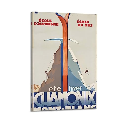 JIYUN Vintage-Sport-Poster Winter Chamonix Mont Blanc Skifahren Poster Dekorative Malerei Leinwand Wandposter und Kunstdruck Moderne Familie Schlafzimmer Dekor Poster 40 x 60 cm von JIYUN