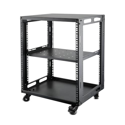 12U Open Frame Server Rack with Wheels Free Standing Network Server Rack for Servers & AV Gear Black von JIZEUO